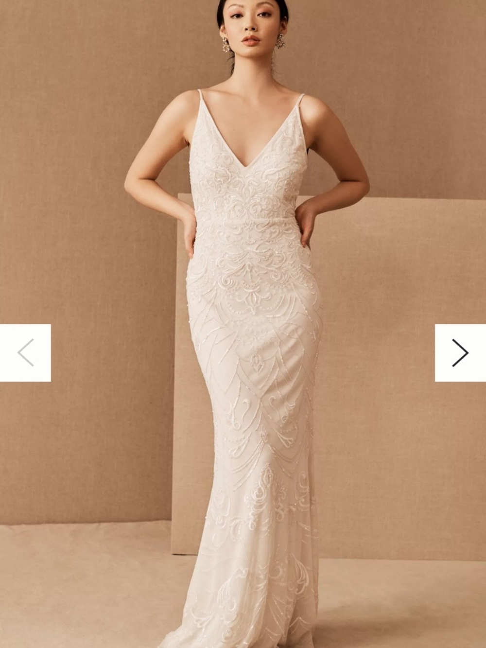 BHLDN The Shaylin Spaghetti Strap V-Neck Lace Evening Gown in Ivory - Picture 5 of 8